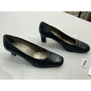 Womans Calico Slip On Pumps 8 M Blue Square Toe Heel